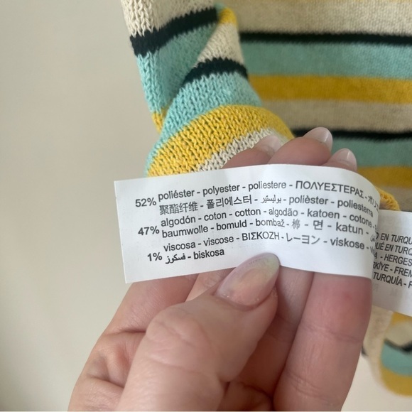 Zara Rustic Halter Neck Dress Blue Yellow Striped Knit Mini Dress M NWT - Picture 6 of 6